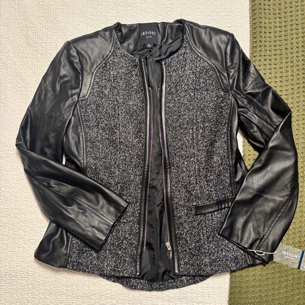 Insight Black and Gray Wool and Leather Women's Blazer